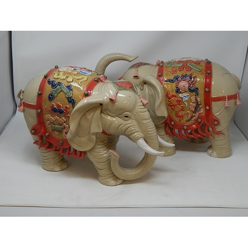 340 - Pair of Large Chinese Elephants Within Their Original Silk Lined Crate. Length 44cm.