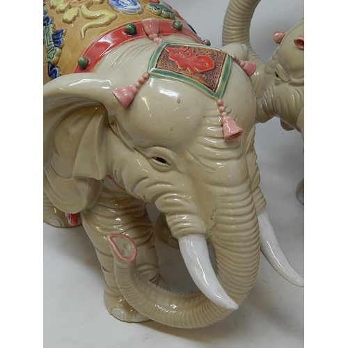 340 - Pair of Large Chinese Elephants Within Their Original Silk Lined Crate. Length 44cm.