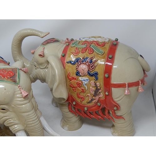 340 - Pair of Large Chinese Elephants Within Their Original Silk Lined Crate. Length 44cm.