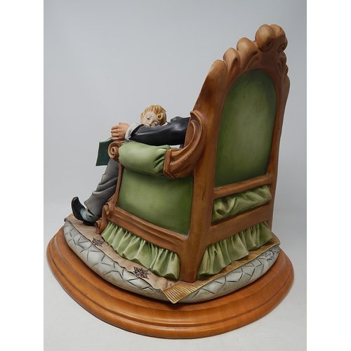 358 - Large Capodimonte Figural Group of a Child Reading to Her Father on Wooden Stand. Measures 42cm wide... 