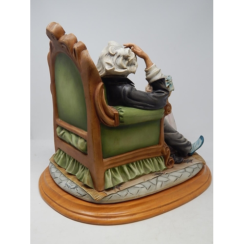 358 - Large Capodimonte Figural Group of a Child Reading to Her Father on Wooden Stand. Measures 42cm wide... 