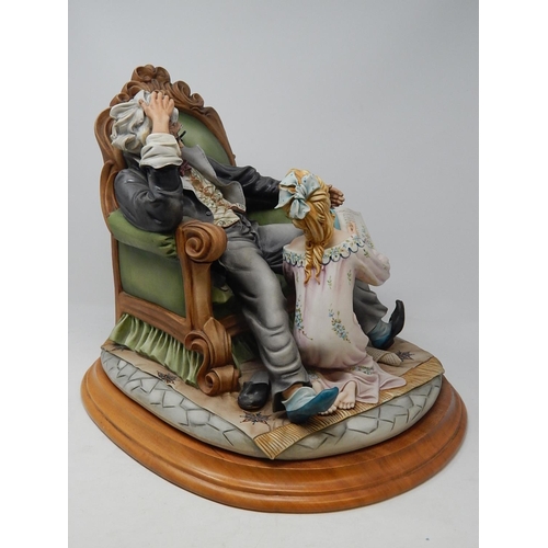 358 - Large Capodimonte Figural Group of a Child Reading to Her Father on Wooden Stand. Measures 42cm wide... 