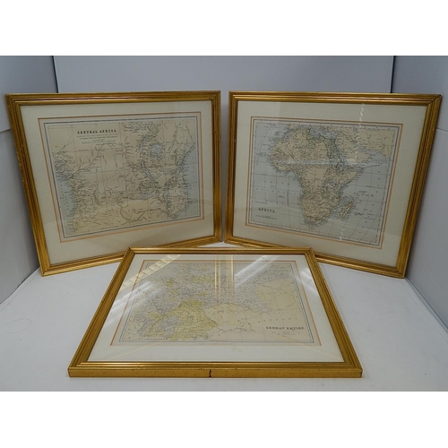 408 - 3x Framed & Glazed Maps of: Africa; Central Africa & The German Empire. Each Measure 35.5cm Framed.