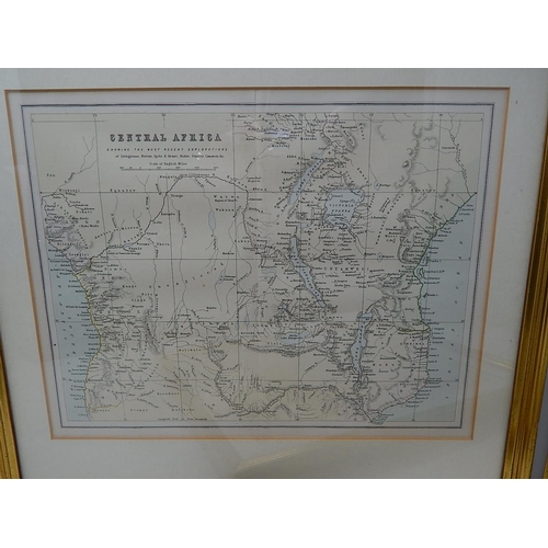 408 - 3x Framed & Glazed Maps of: Africa; Central Africa & The German Empire. Each Measure 35.5cm Framed.