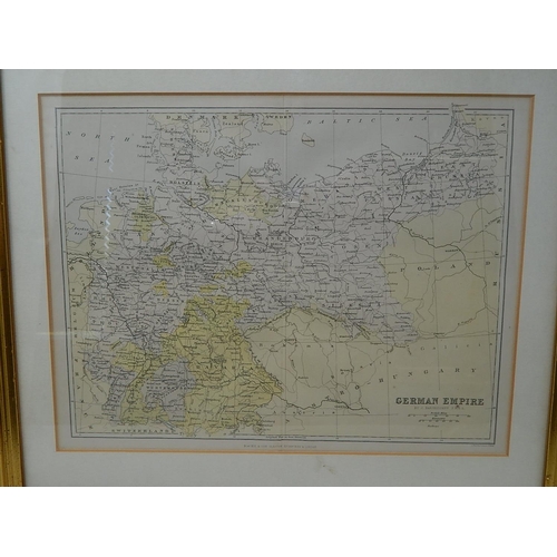 408 - 3x Framed & Glazed Maps of: Africa; Central Africa & The German Empire. Each Measure 35.5cm Framed.