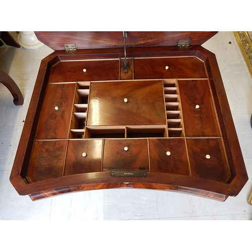 823 - Victorian Sewing Table with lift up top revealing a fully fitted interior with pincushion on lyre su... 