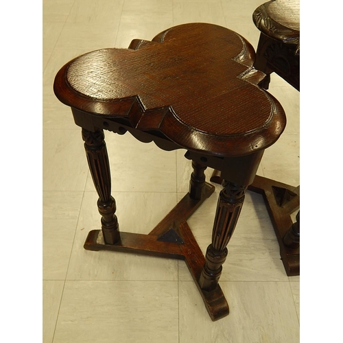 825 - Two Similar 19th century Oak Tables with Club Shaped Tops. Height 55/56cm