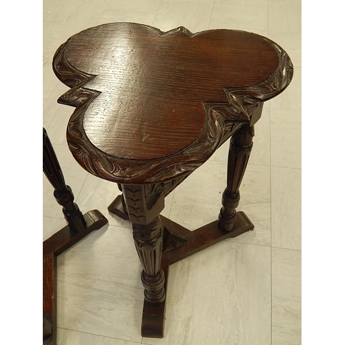 825 - Two Similar 19th century Oak Tables with Club Shaped Tops. Height 55/56cm