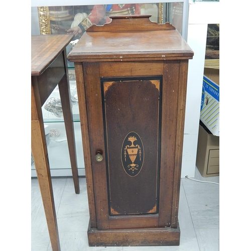 829 - Antique Inlaid Mahogany Pot Cupboard. Measures 78cm high x 36cm wide x 35cm deep