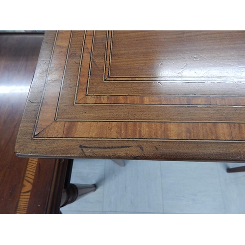 830 - Antique Inlaid Mahogany Table with single drawer & brass handles. Measures 78cm high x 69cm wide x 4... 