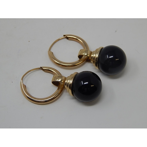 74 - 9ct Gold Hardstone Earrings.