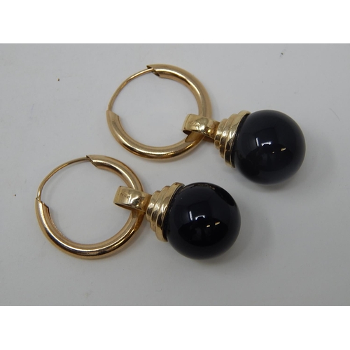 74 - 9ct Gold Hardstone Earrings.