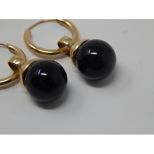 74 - 9ct Gold Hardstone Earrings.