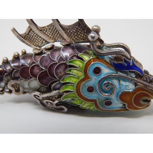 79 - Silver & Enamel Articulated Fish pendant on Silver Chain. Length 6cm