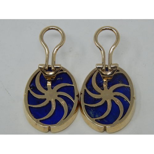 82 - 9ct Gold & Lapis Lazuli Clip on Earrings.