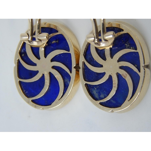 82 - 9ct Gold & Lapis Lazuli Clip on Earrings.