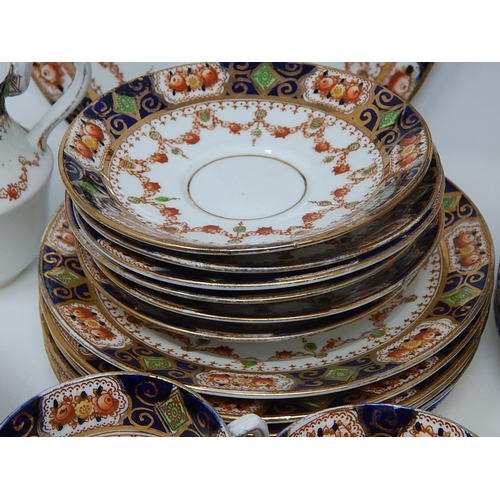 365 - Crown Derby Tea Set: 11 cups/12 saucers/side plates/2 cake plates/sugar bowl & cream jug