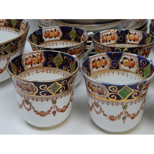 365 - Crown Derby Tea Set: 11 cups/12 saucers/side plates/2 cake plates/sugar bowl & cream jug