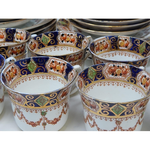 365 - Crown Derby Tea Set: 11 cups/12 saucers/side plates/2 cake plates/sugar bowl & cream jug