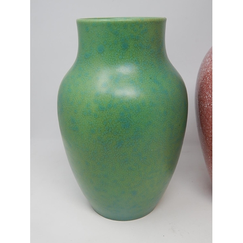 366 - Lancastrian Vase 27cm high together with a T& G Green Vase 25cm high