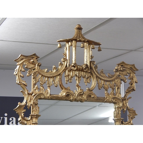 834 - Chippendale Chinese Style Pagoda Giltwood Mirror: 160cm x 80cm