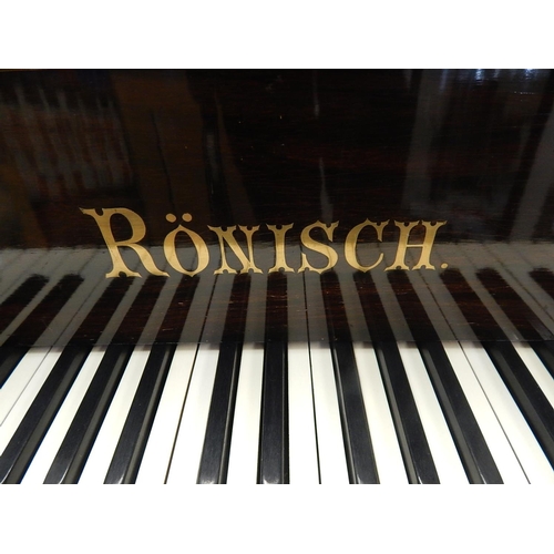 835 - RONISCH: Late 19th Century Ronisch Rosewood Grand Piano with Brass Adornments & Turned Bulbous Legs:... 