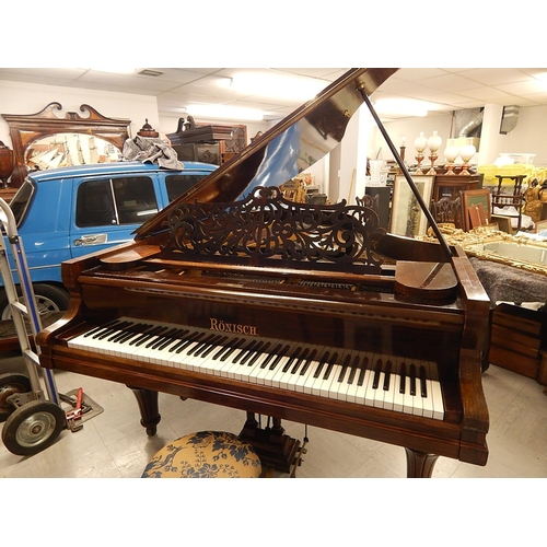 835 - RONISCH: Late 19th Century Ronisch Rosewood Grand Piano with Brass Adornments & Turned Bulbous Legs:... 