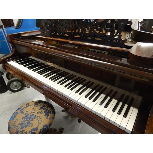 835 - RONISCH: Late 19th Century Ronisch Rosewood Grand Piano with Brass Adornments & Turned Bulbous Legs:... 