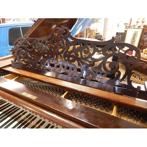 835 - RONISCH: Late 19th Century Ronisch Rosewood Grand Piano with Brass Adornments & Turned Bulbous Legs:... 