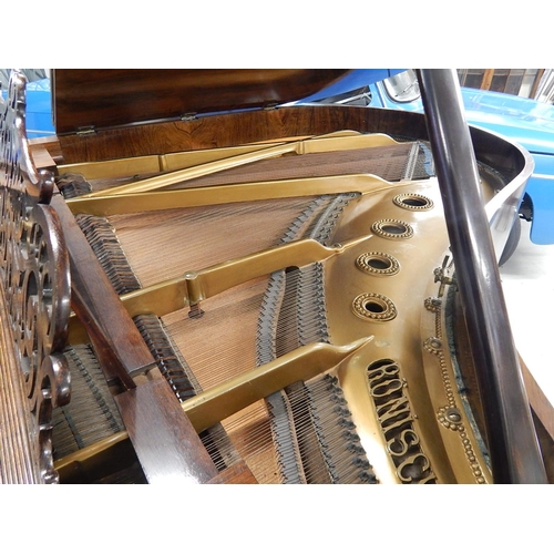 835 - RONISCH: Late 19th Century Ronisch Rosewood Grand Piano with Brass Adornments & Turned Bulbous Legs:... 