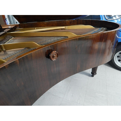 835 - RONISCH: Late 19th Century Ronisch Rosewood Grand Piano with Brass Adornments & Turned Bulbous Legs:... 