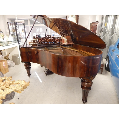 835 - RONISCH: Late 19th Century Ronisch Rosewood Grand Piano with Brass Adornments & Turned Bulbous Legs:... 