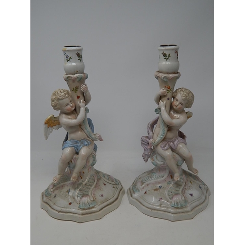 368 - Pair of 19th Century Figural Candlesticks: Swords Mark to Base: Height 32cm A/F