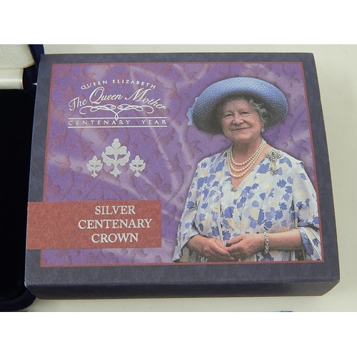 648 - 1900-2000 Queen Elizabeth The Queen Mother Silver Proof £5 Centenary Crown.