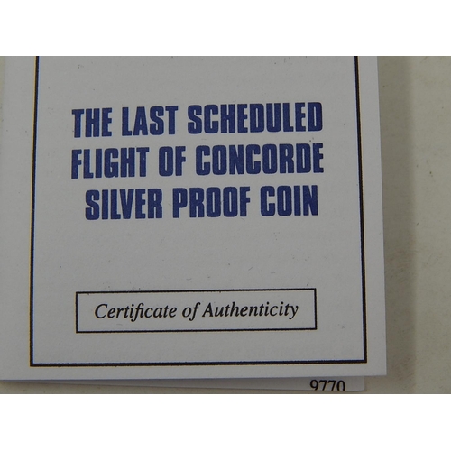 649 - Silver Proof 999/1000: Last Scheduled Flight of Concorde $10 Coin.