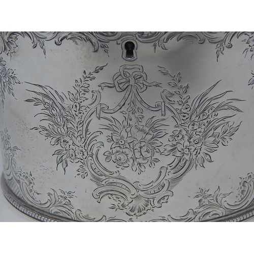 13 - 18th Century George III Silver Twin Division Tea Caddy with Bright Cut Decoration & Blank Cartouche.... 