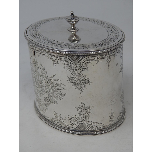 13 - 18th Century George III Silver Twin Division Tea Caddy with Bright Cut Decoration & Blank Cartouche.... 