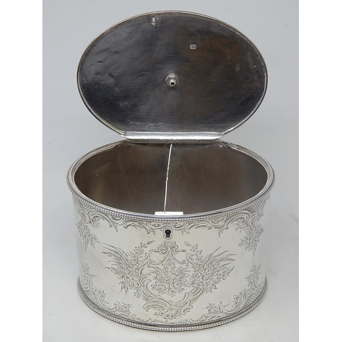 13 - 18th Century George III Silver Twin Division Tea Caddy with Bright Cut Decoration & Blank Cartouche.... 