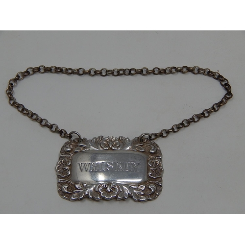 37 - William IV Silver Whisky Label with Suspension Chain: Hallmarked Birmingham 1839 by Taylor & Perry: ... 