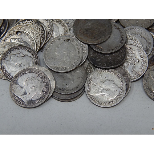 646 - A Large Collection of Silver 3d's: Weight 127g