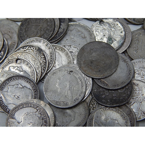 646 - A Large Collection of Silver 3d's: Weight 127g