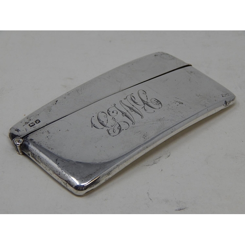 45 - Edwardian Silver Card Case with Hinged Top: Hallmarked Chester 1908: Measures 8cm x 4cm