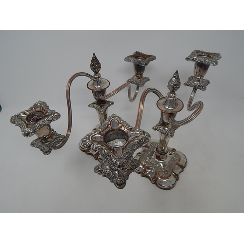 47 - Pair of Sheffield Plate on Copper Candelabra: 30cm wide.