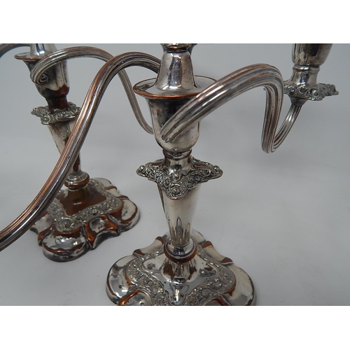 47 - Pair of Sheffield Plate on Copper Candelabra: 30cm wide.