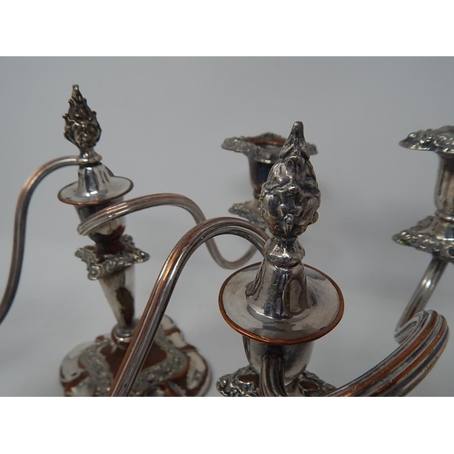 47 - Pair of Sheffield Plate on Copper Candelabra: 30cm wide.