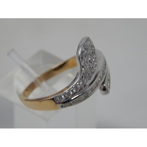 106 - Diamond set snake ring, round brilliant cut and baguette cut diamonds mounted in white and yellow me... 