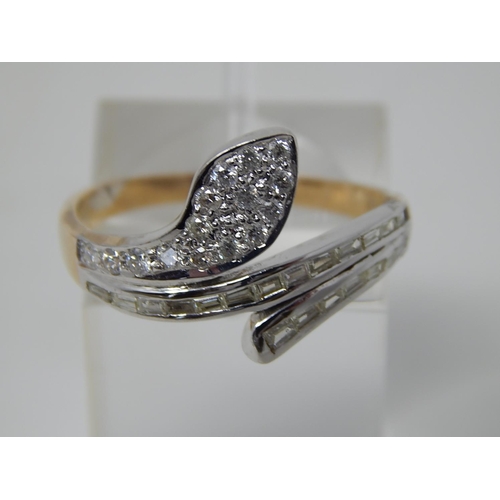 106 - Diamond set snake ring, round brilliant cut and baguette cut diamonds mounted in white and yellow me... 