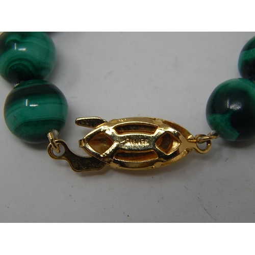 113 - Malachite Necklace with silver gilt clasp