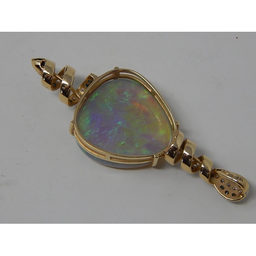 123 - Opal & Blue & White Diamond Pendant, Large Pear Shaped Opal, estimated weight 17.70cts with blue & w... 