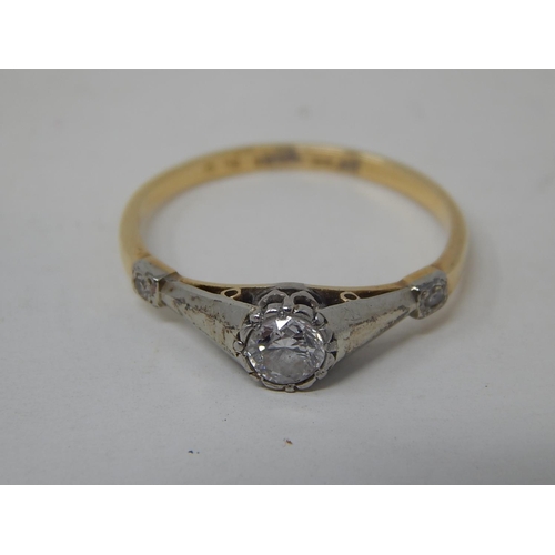 134 - Art Deco Diamond ring, central set round cut diamond, weighing an estimated 0.25ct, flanked either s... 